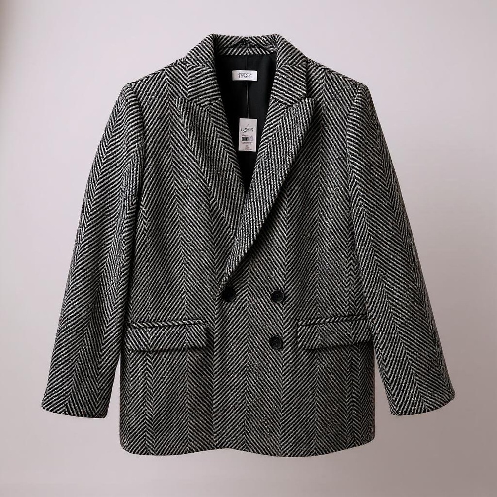 LOFT Black White Houndstooth  Double-Breasted Coat Blazer | Size 4